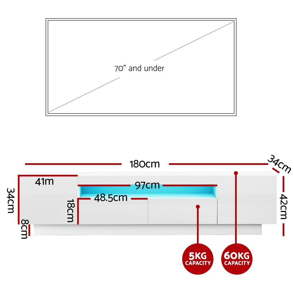 TV Units: Artiss TV Unit Entertainment Unit Storage Drawer RGB LED 180cm White