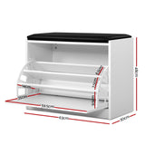 98765-Artiss Shoe Cabinet Bench Shoes Storage Rack Organiser Drawer White 15 Pairs