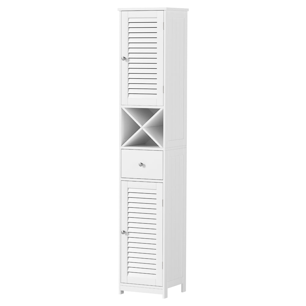 Bathroom Cabinets, Cupboards & Storage: Artiss Bathroom Storage Cabinet 170cm Tall Slim Organiser Toilet Corner Adjustable Shelf Louver Door White