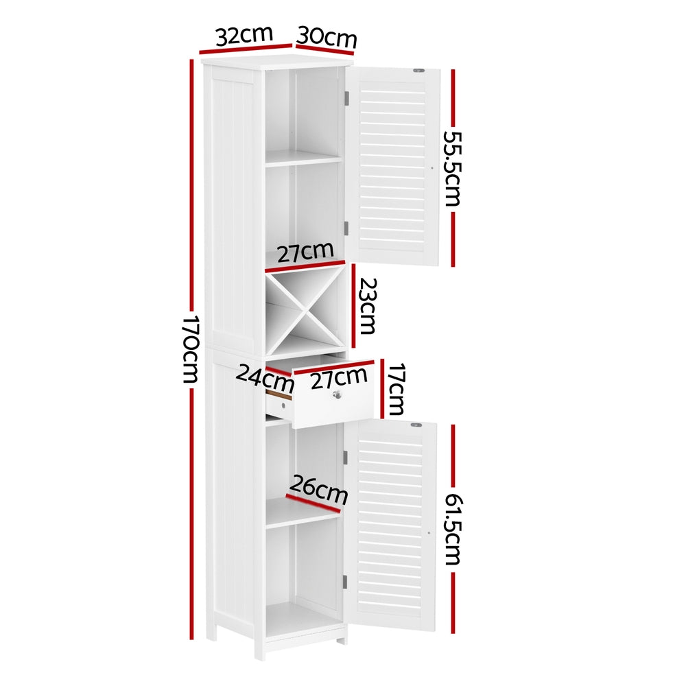 Bathroom Cabinets, Cupboards & Storage: Artiss Bathroom Storage Cabinet 170cm Tall Slim Organiser Toilet Corner Adjustable Shelf Louver Door White