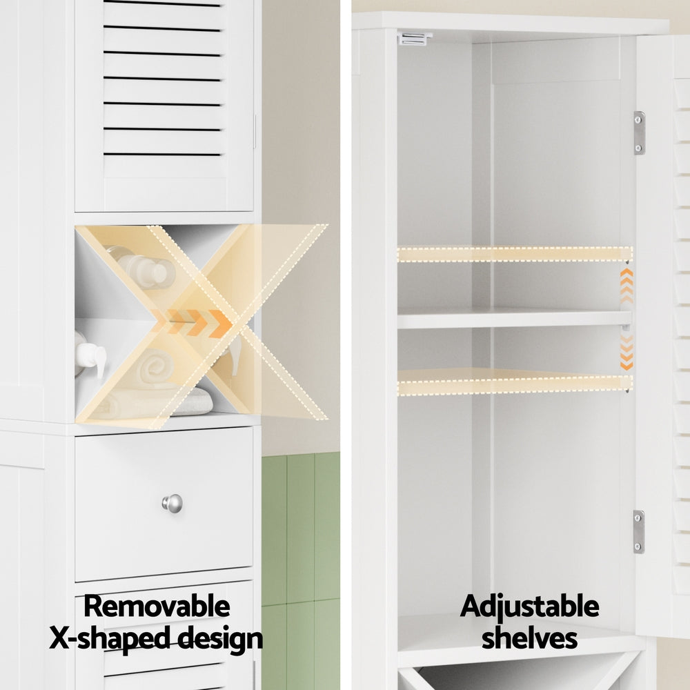 Bathroom Cabinets, Cupboards & Storage: Artiss Bathroom Storage Cabinet 170cm Tall Slim Organiser Toilet Corner Adjustable Shelf Louver Door White