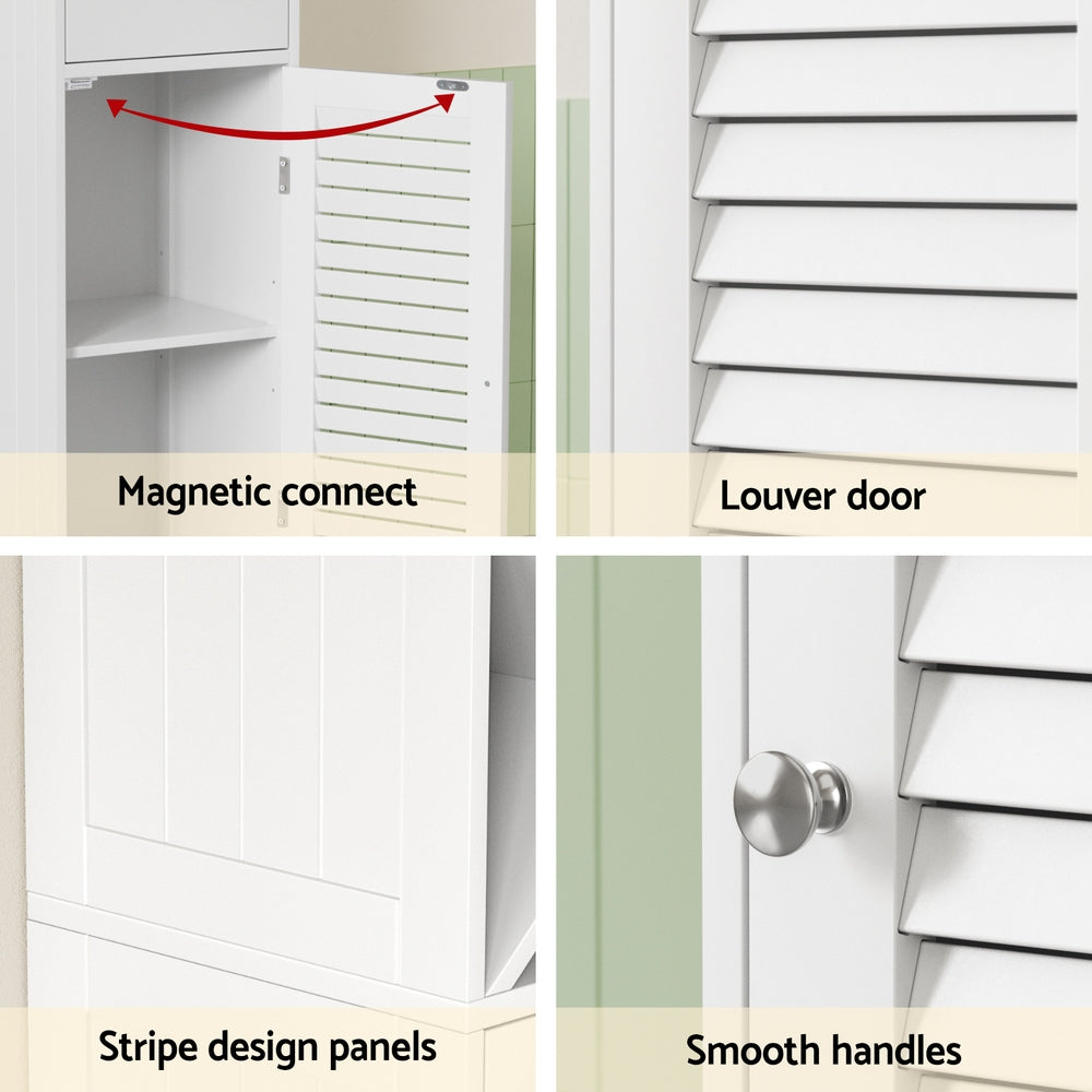 Bathroom Cabinets, Cupboards & Storage: Artiss Bathroom Storage Cabinet 170cm Tall Slim Organiser Toilet Corner Adjustable Shelf Louver Door White