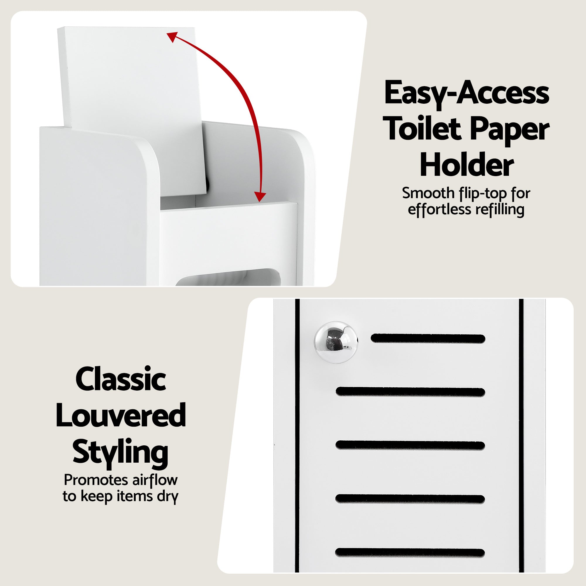 Artiss Bathroom Storage Cabinet 3-Tier Slim Toilet Paper Holder Organizer White