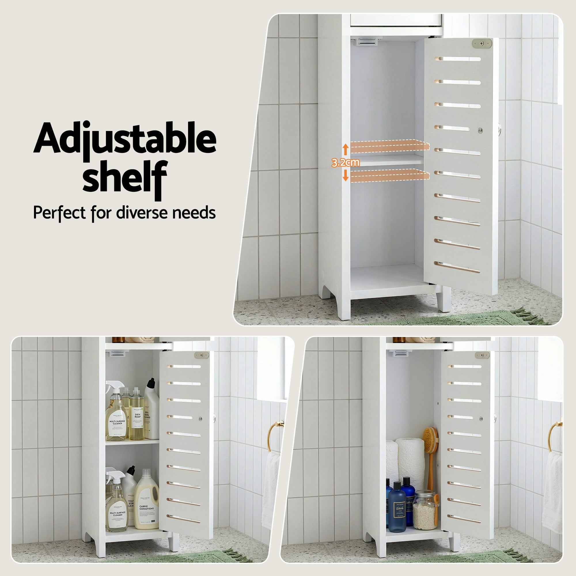 Artiss 2x Bathroom Storage Cabinet 3-Tier Toilet Paper Holder Organizer White