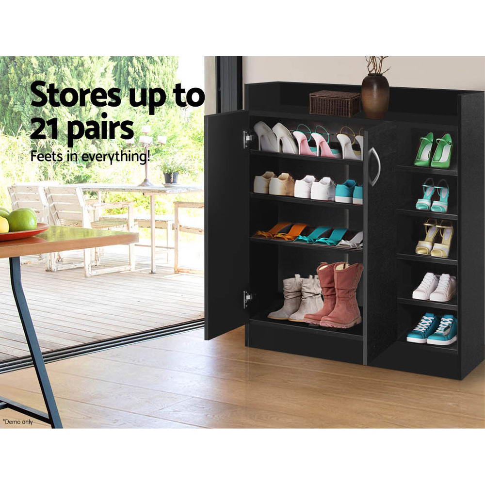 Shoe Storage: Artiss Shoe Rack Cabinet 21 Pairs Adjustable Shelves Black Clair