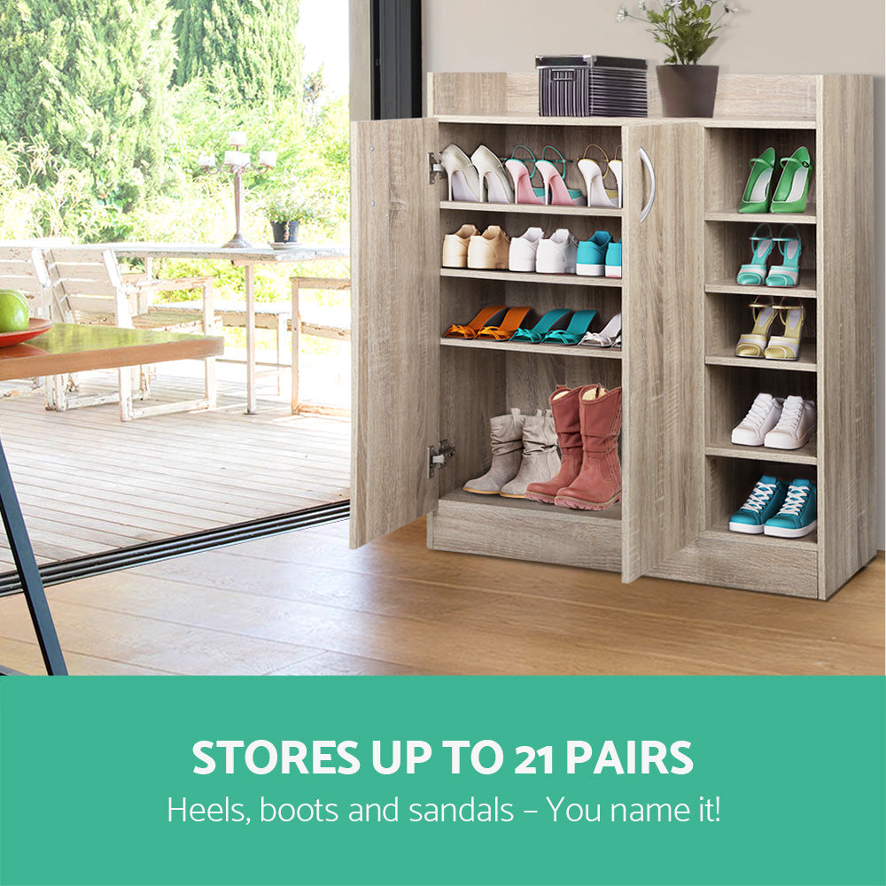 Shoe Storage: Artiss Shoe Rack Cabinet 21 Pairs Adjustable Shelves Pine Clair