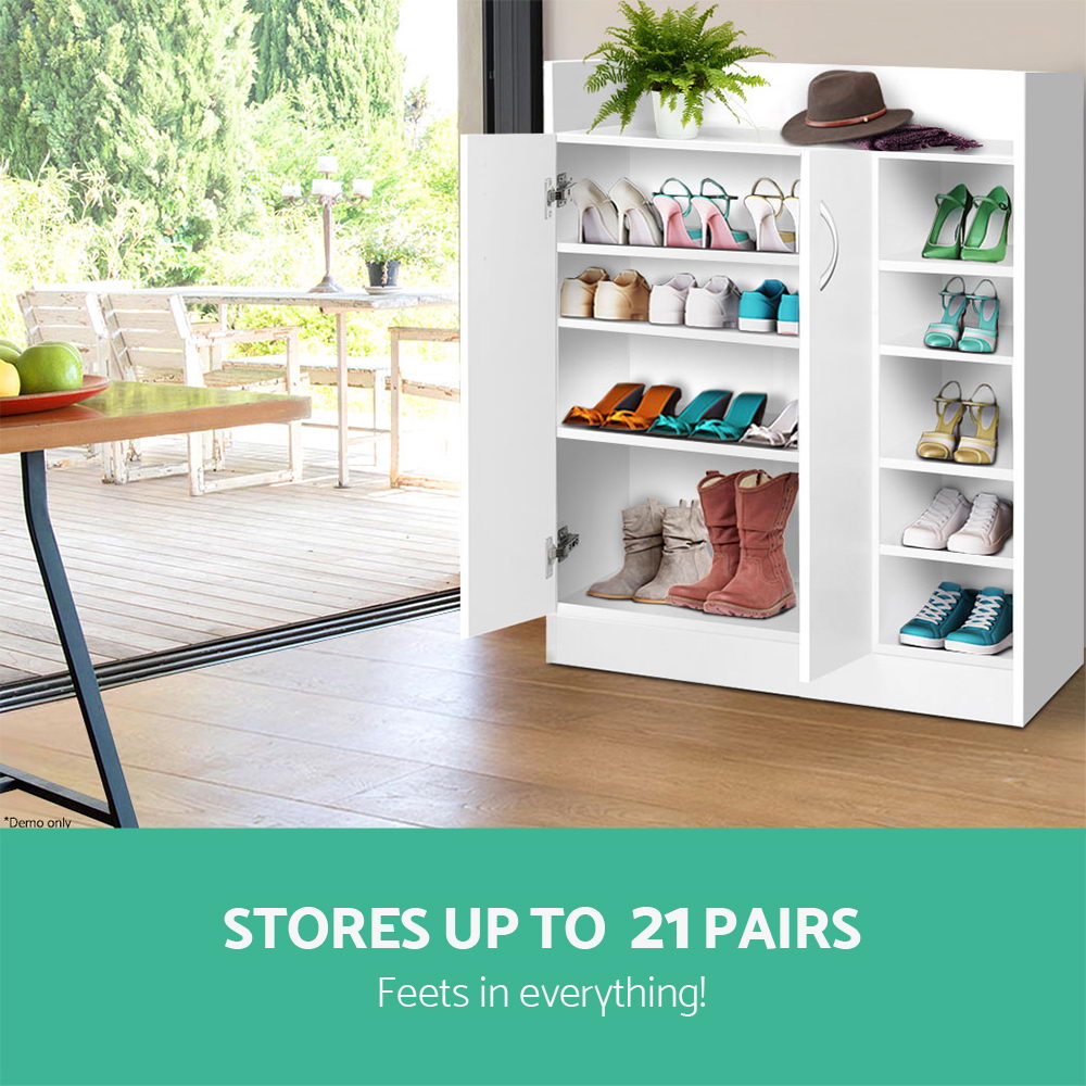Shoe Storage: Artiss Shoe Rack Cabinet 21 Pairs Adjustable Shelves White Clair