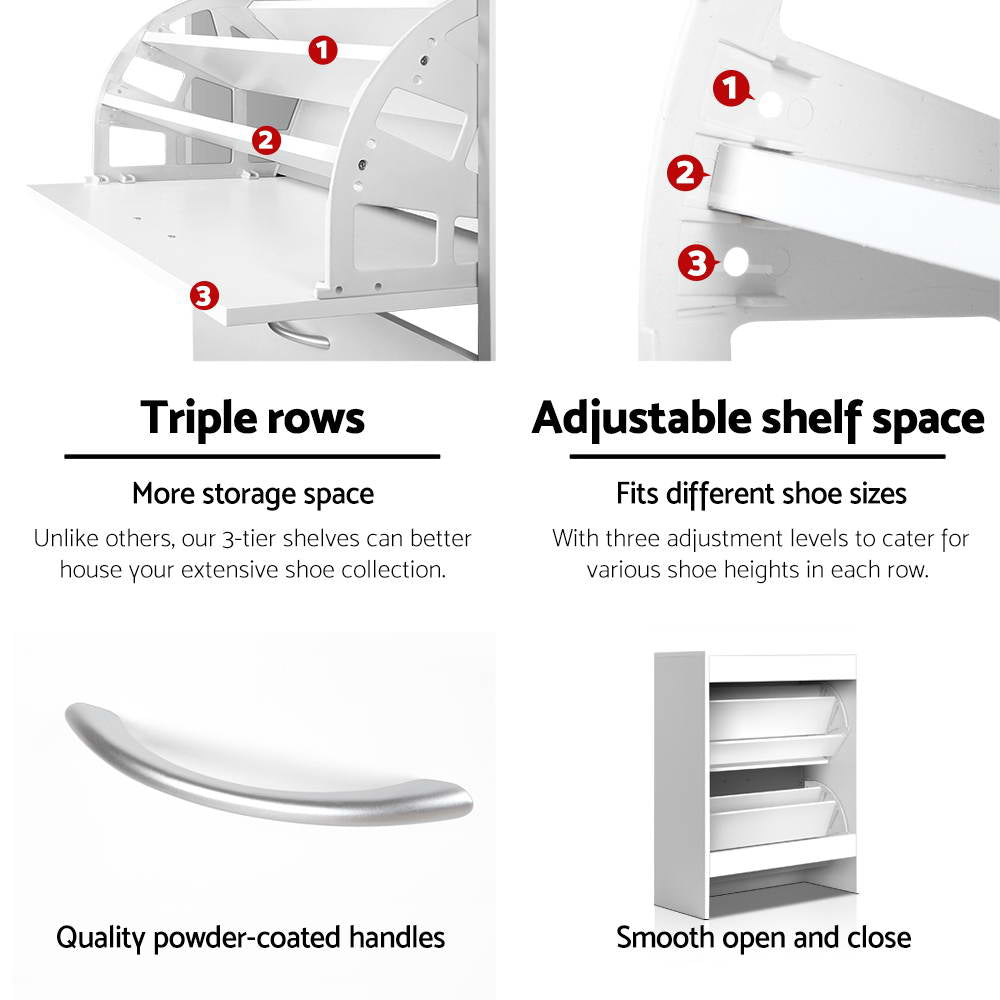 Shoe Storage: Artiss Shoe Rack Cabinet Adjustable Shelves 24 Pairs White Iris