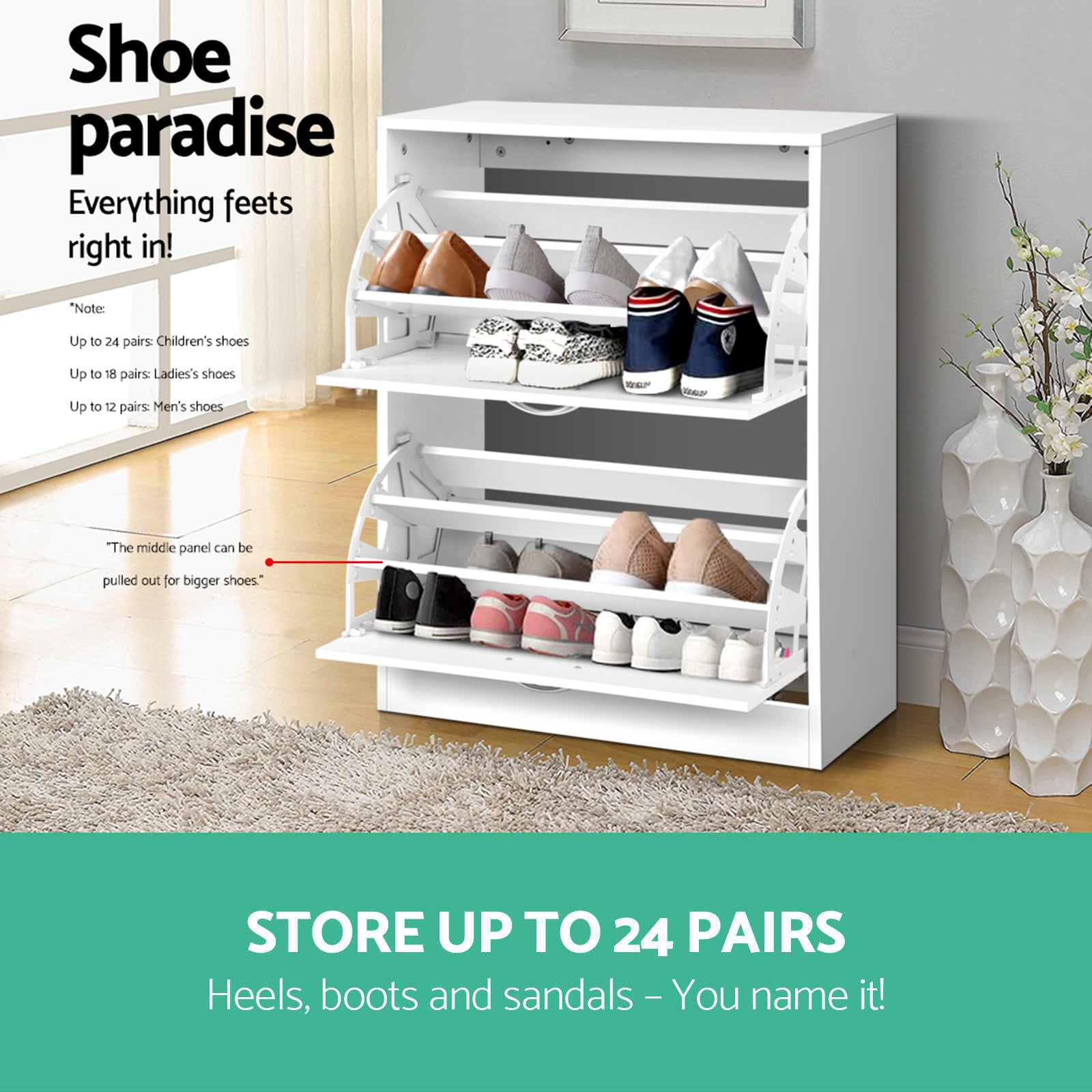 Shoe Storage: Artiss Shoe Rack Cabinet Adjustable Shelves 24 Pairs White Iris