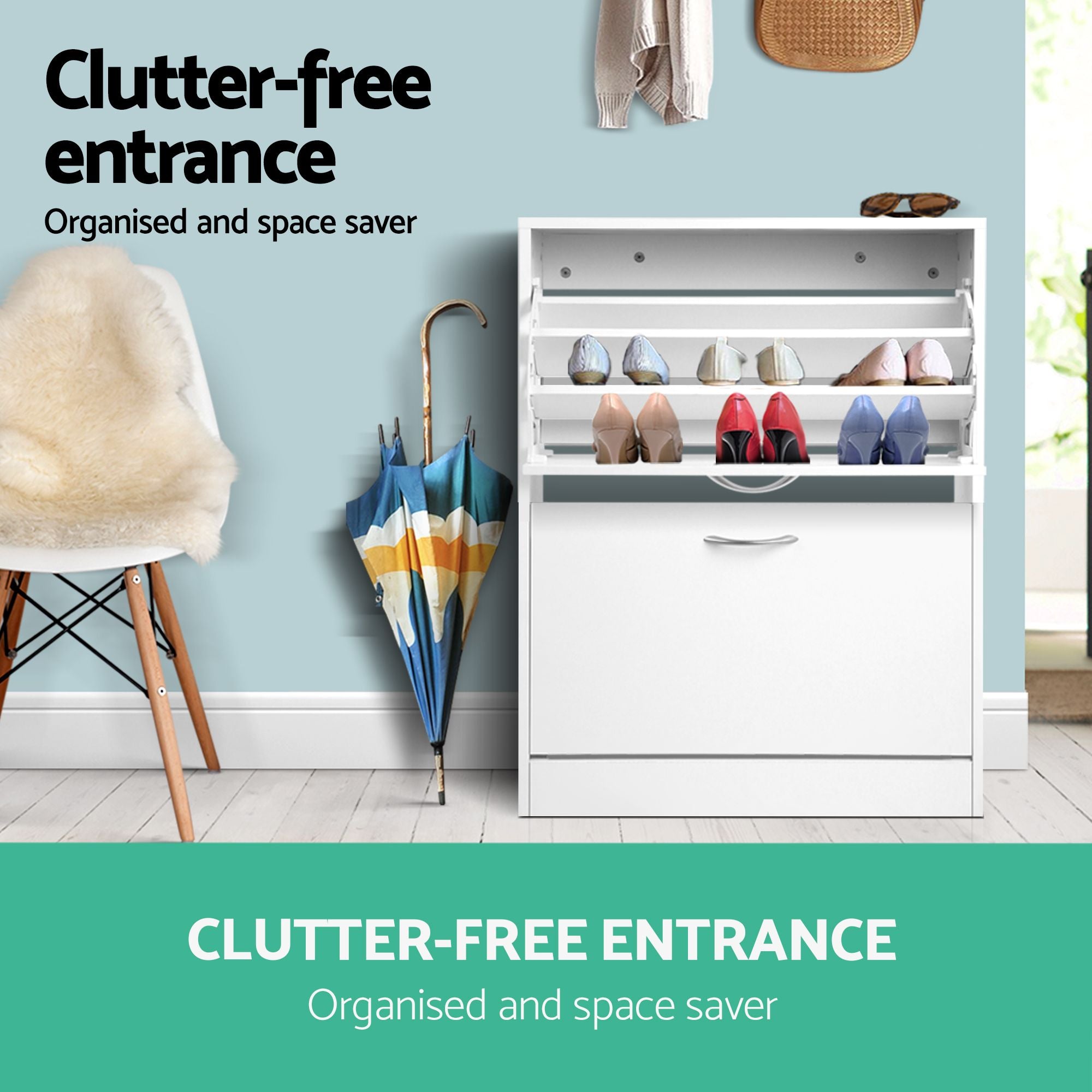 Artiss 2x Shoe Cabinet Storage Organiser 2 Flip Drawer White