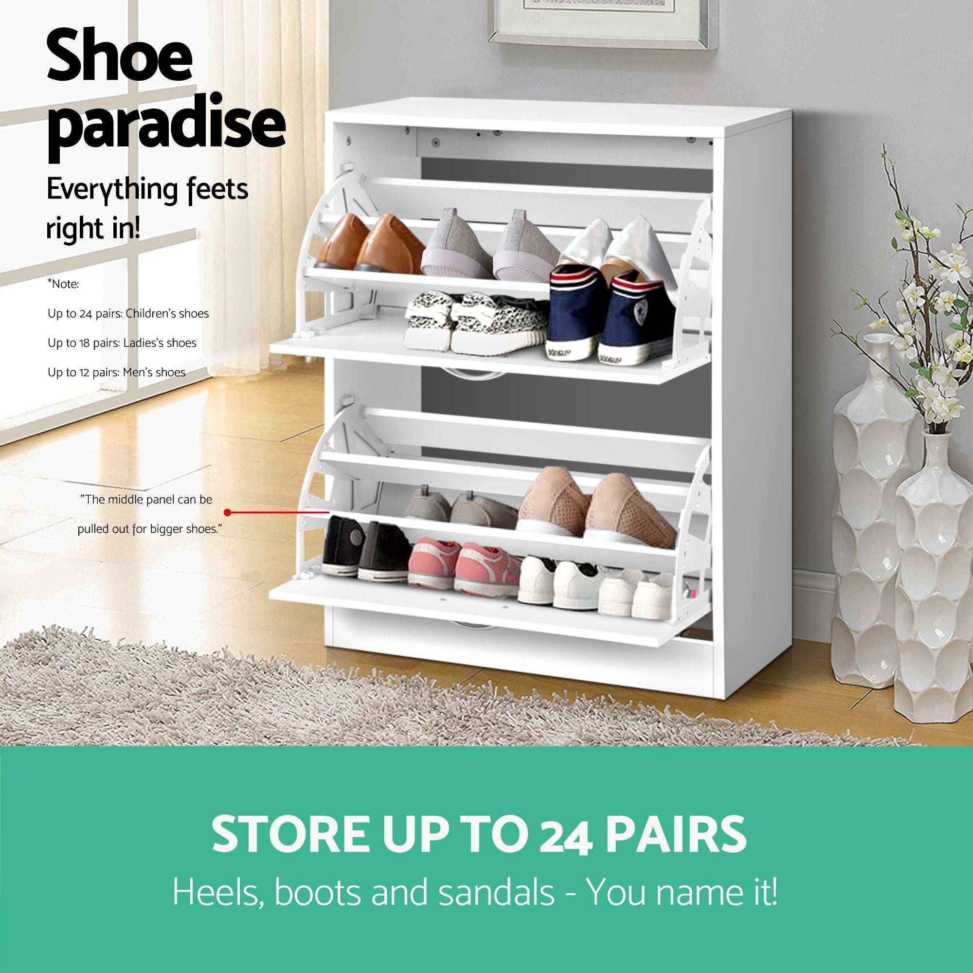 Artiss 2x Shoe Cabinet Storage Organiser 2 Flip Drawer White