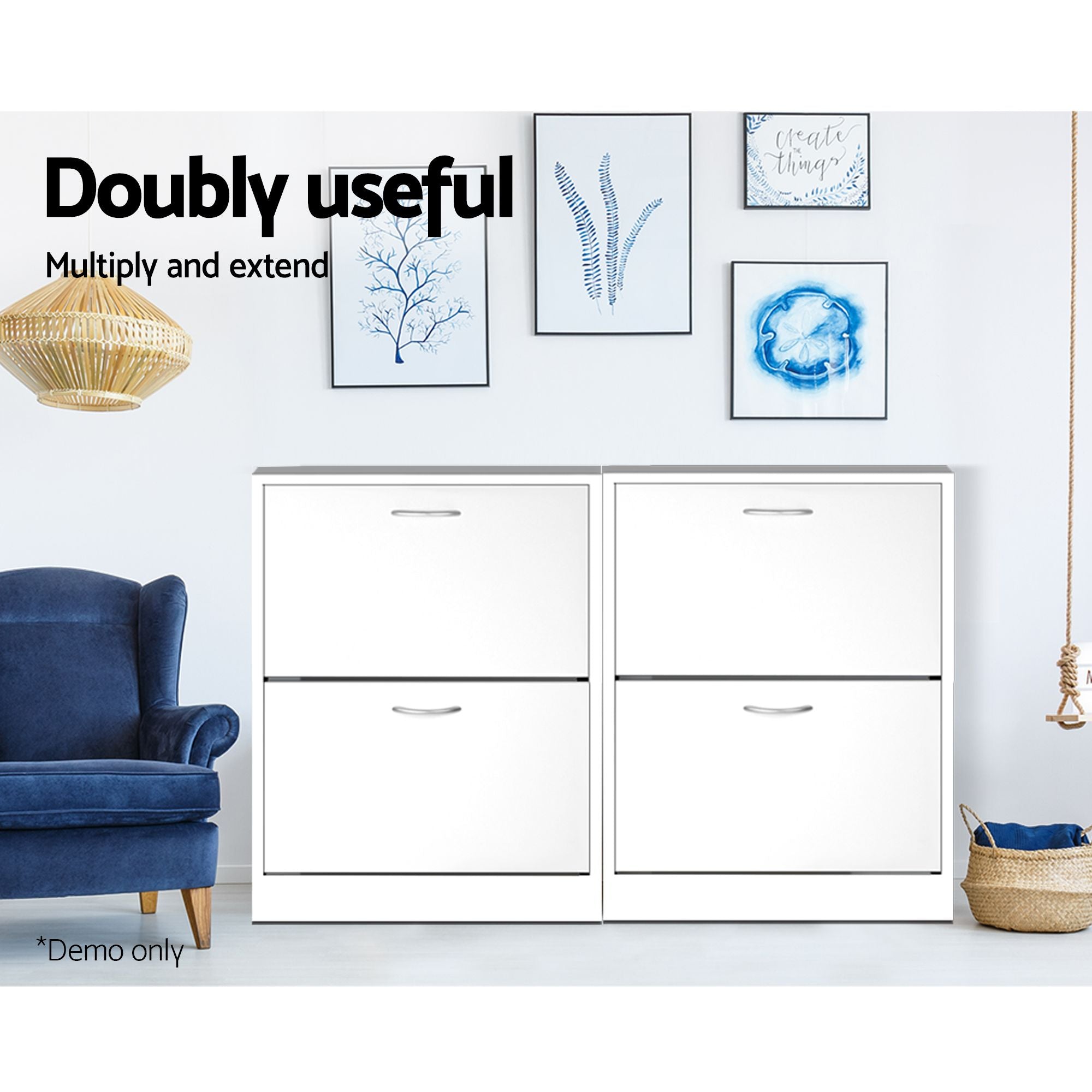 Artiss 2x Shoe Cabinet Storage Organiser 2 Flip Drawer White