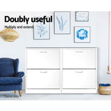 Artiss 2x Shoe Cabinet Storage Organiser 2 Flip Drawer White