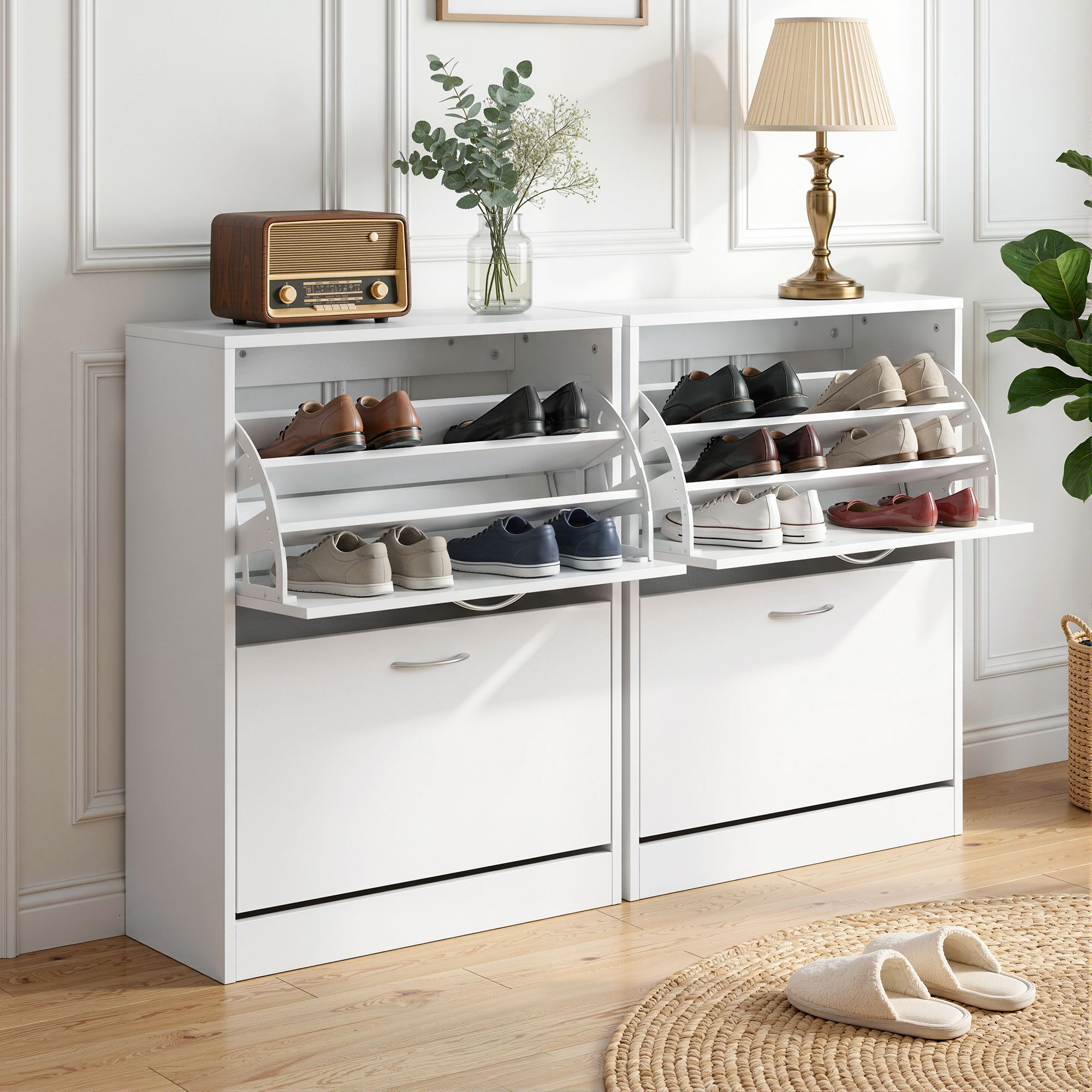 Artiss 2x Shoe Cabinet Storage Organiser 2 Flip Drawer White