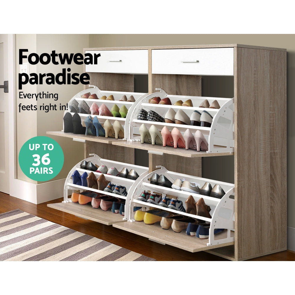 Shoe Storage: Artiss Shoe Rack Cabinet 36 Pairs Adjustable Shelves Pine Sara