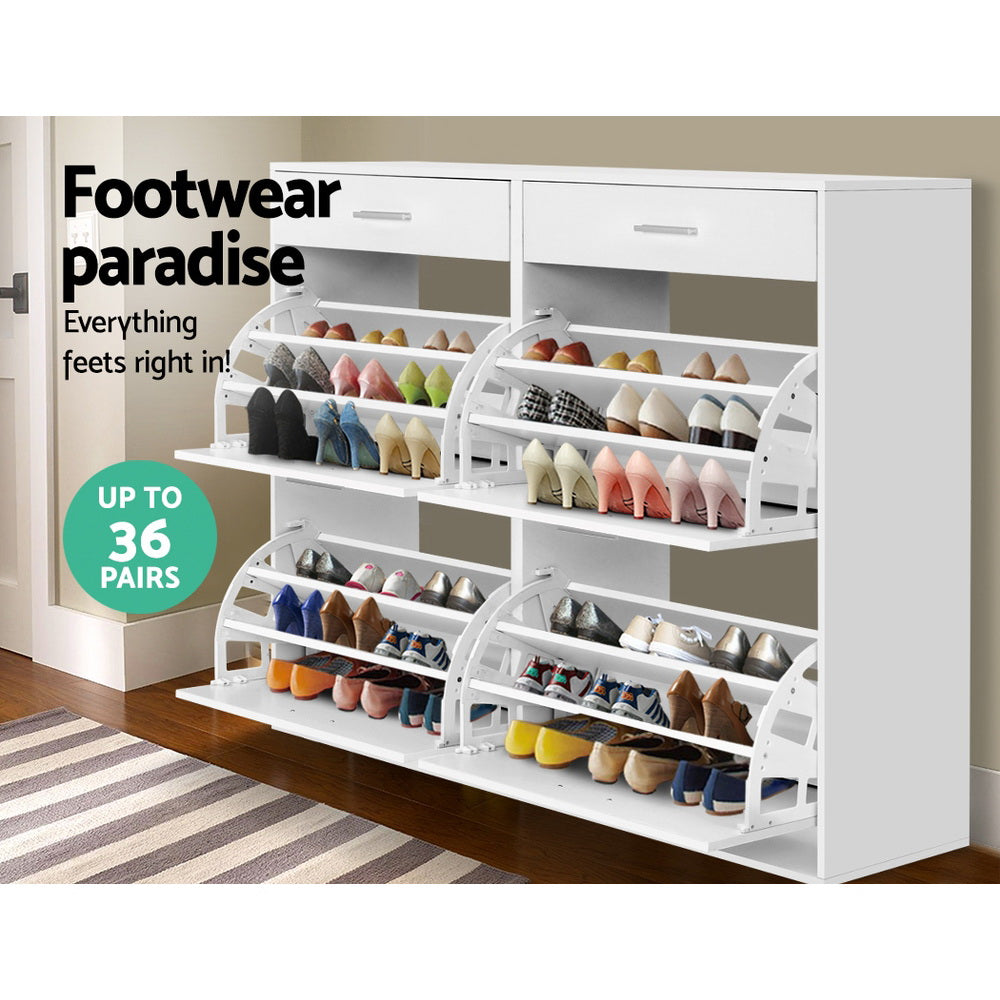 Shoe Storage: Artiss Shoe Rack Cabinet 36 Pairs Adjustable Shelves White Sara