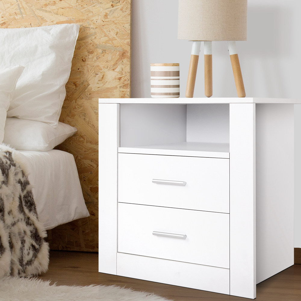 Bedside Tables: Artiss Bedside Table 2 Drawers with Shelf - TARA White