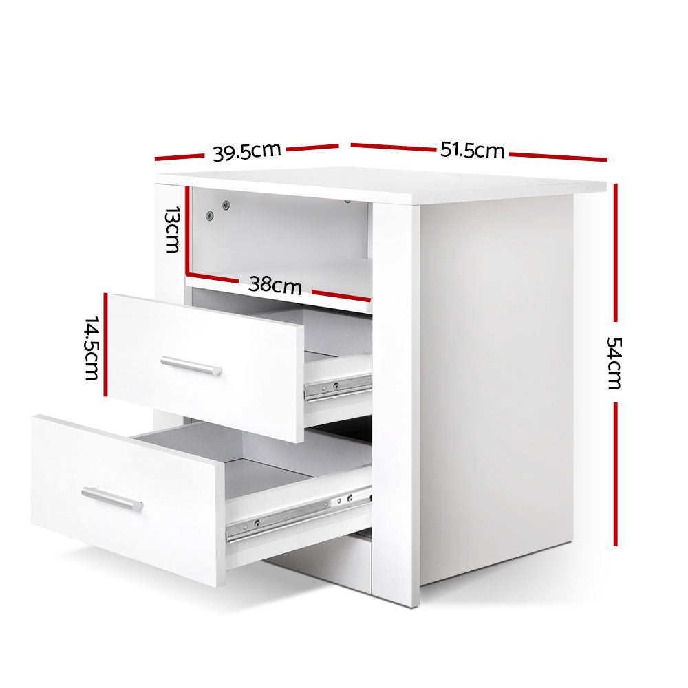 Bedside Tables: Artiss Bedside Table 2 Drawers with Shelf - TARA White