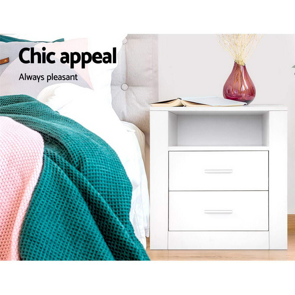 Bedside Tables: Artiss Bedside Table 2 Drawers with Shelf - TARA White