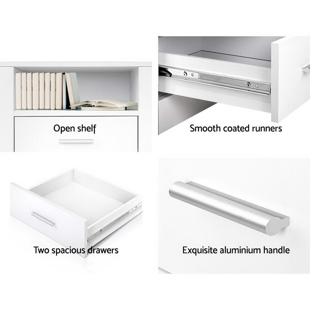 Bedside Tables: Artiss Bedside Table 2 Drawers with Shelf - TARA White