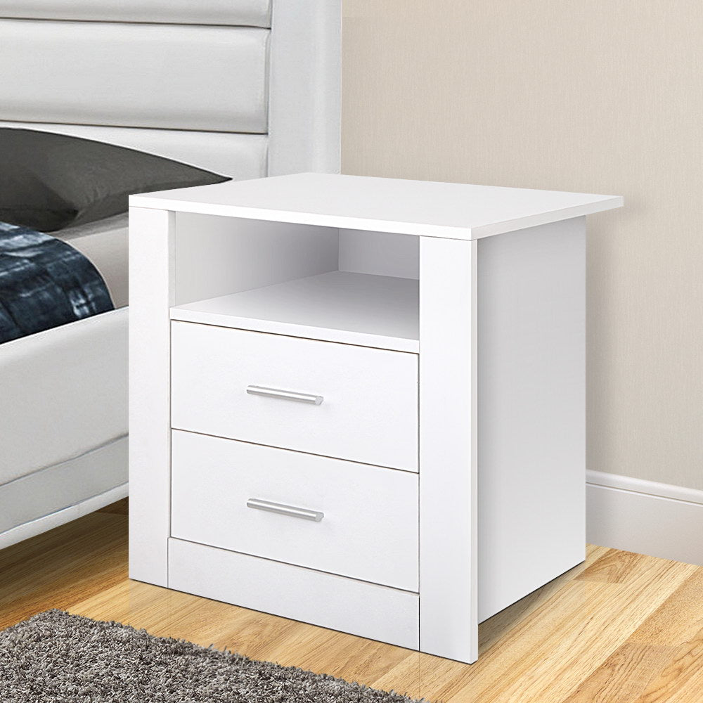 Bedside Tables: Artiss Bedside Table 2 Drawers with Shelf - TARA White