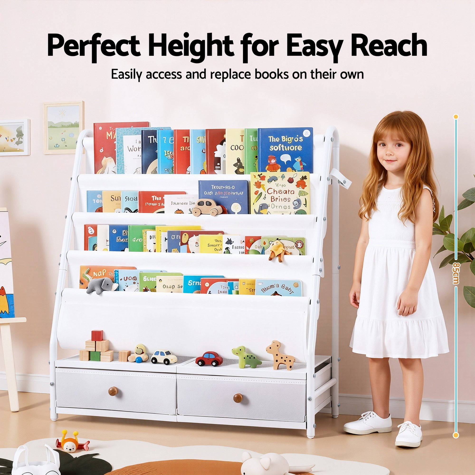 Kid's Bookcases & Shelves: Keezi Kids Bookshelf Metal Storage Rack Toy Organiser Display Shelf Drawer White