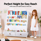 Kid's Bookcases & Shelves: Keezi Kids Bookshelf Metal Storage Rack Toy Organiser Display Shelf Drawer White