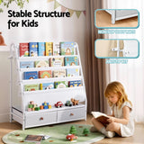 Kid's Bookcases & Shelves: Keezi Kids Bookshelf Metal Storage Rack Toy Organiser Display Shelf Drawer White
