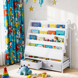 Kid's Bookcases & Shelves: Keezi Kids Bookshelf Metal Storage Rack Toy Organiser Display Shelf Drawer White