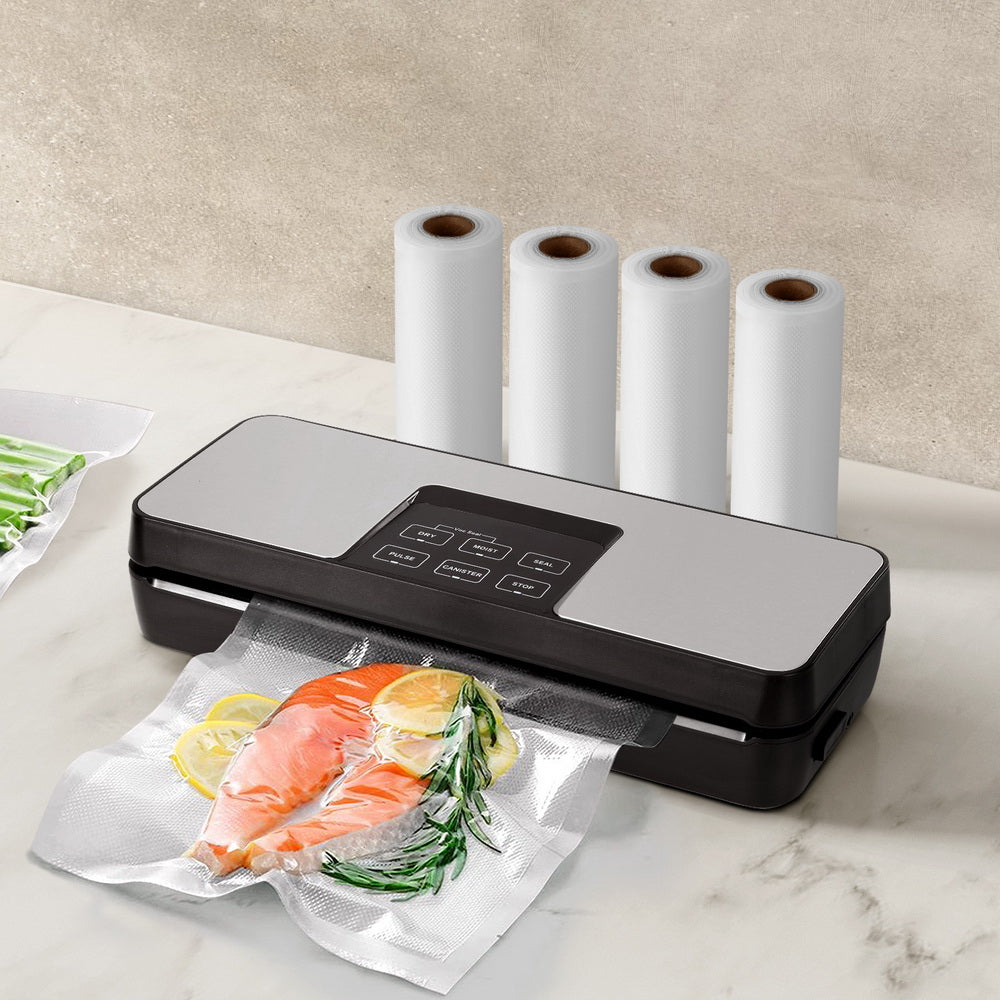 Food Storage: Devanti Food Vacuum Sealer Machine Auto Seal Cutter 5 Modes Storage Bags 4 Rolls