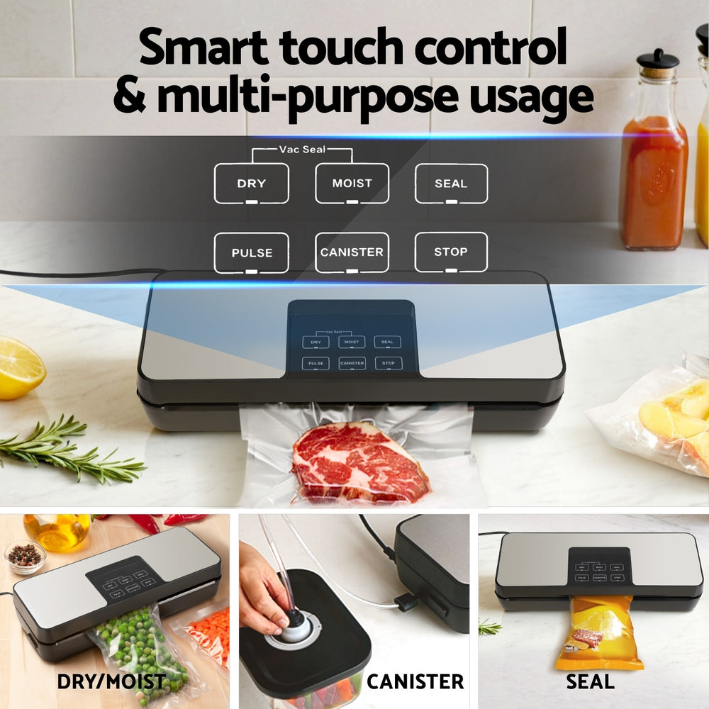 Food Storage: Devanti Food Vacuum Sealer Machine Auto Seal Cutter 5 Modes Storage Bags 4 Rolls
