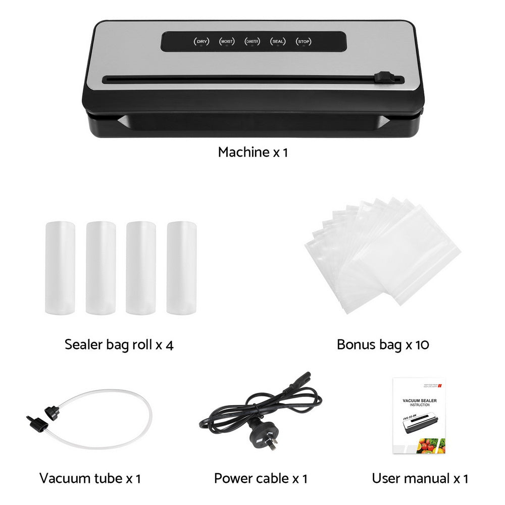 Food Storage: Devanti Food Vacuum Sealer Machine Sealing Cutter 4 Modes Storage Bags 4 Rolls