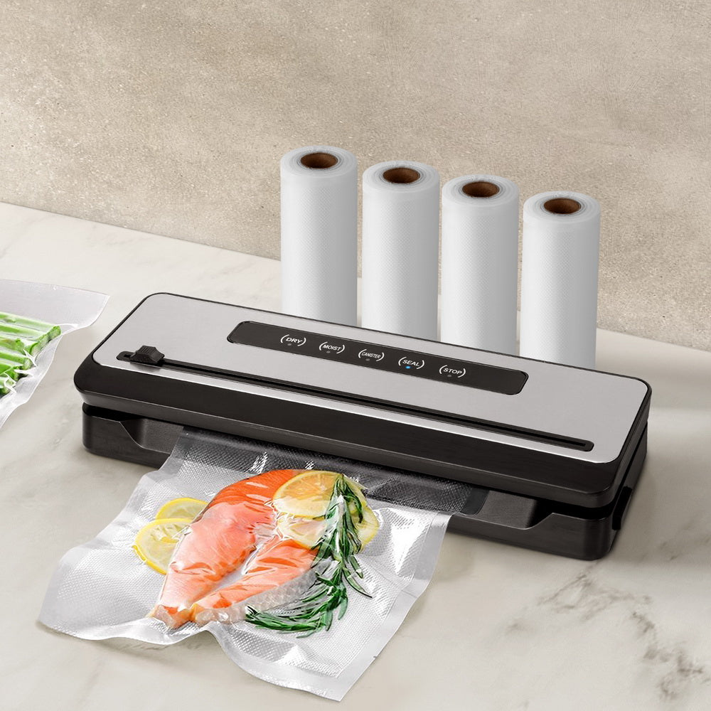 Food Storage: Devanti Food Vacuum Sealer Machine Sealing Cutter 4 Modes Storage Bags 4 Rolls