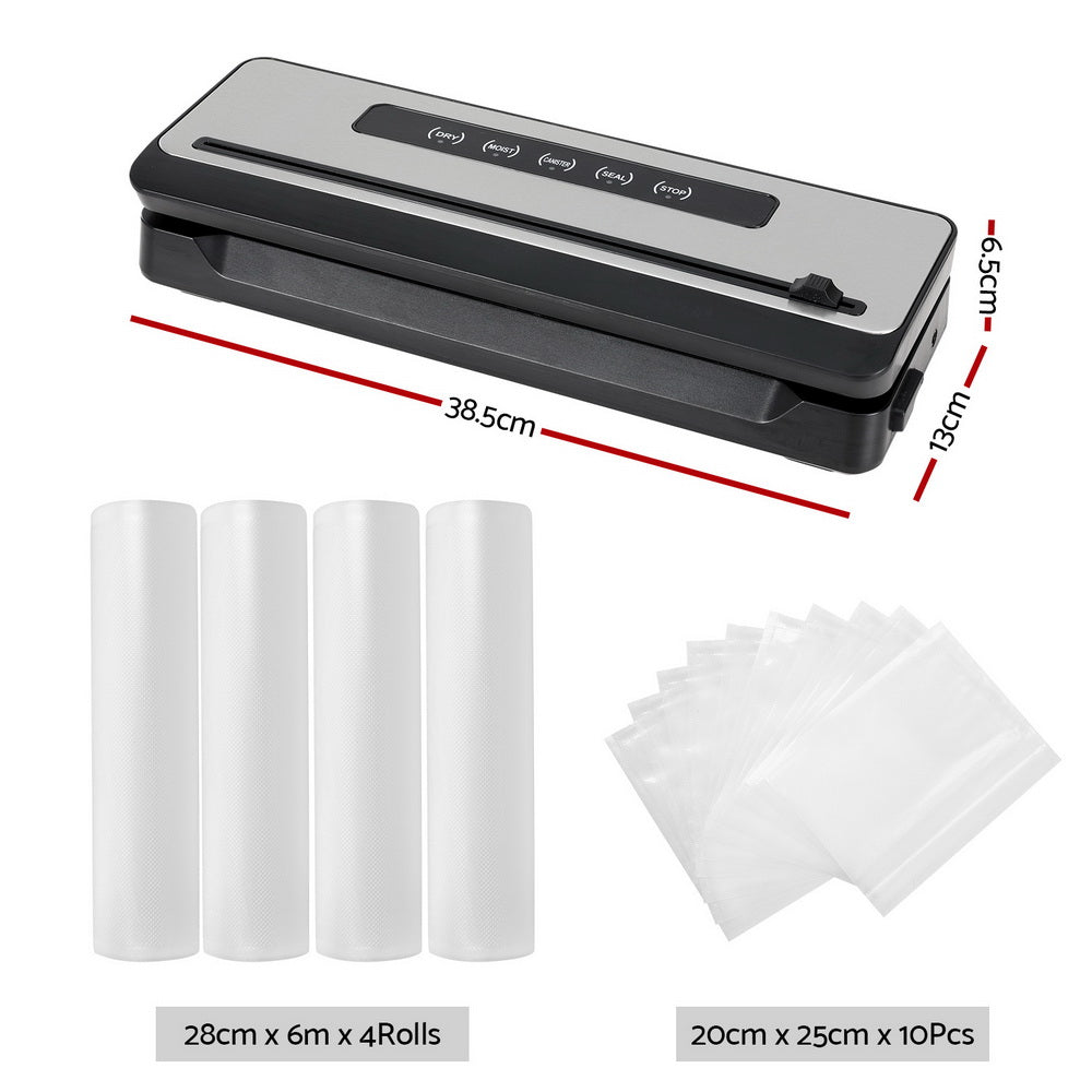 Food Storage: Devanti Food Vacuum Sealer Machine Sealing Cutter 4 Modes Storage Bags 4 Rolls