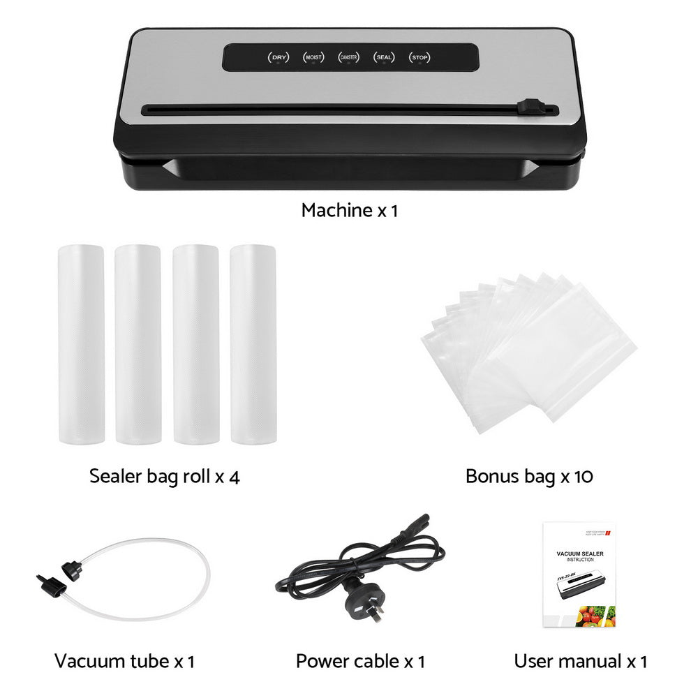 Food Storage: Devanti Food Vacuum Sealer Machine Sealing Cutter 4 Modes Storage Bags 4 Rolls