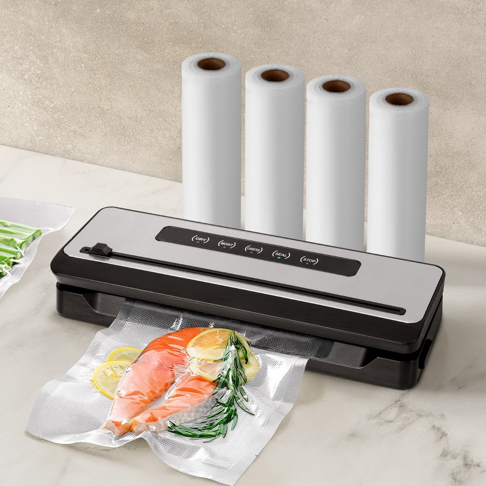 Food Storage: Devanti Food Vacuum Sealer Machine Sealing Cutter 4 Modes Storage Bags 4 Rolls