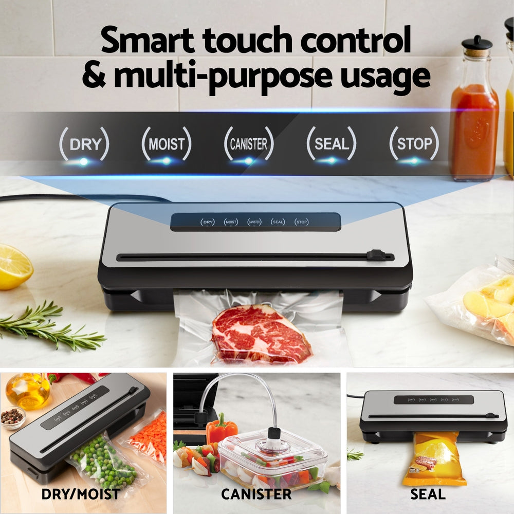Food Storage: Devanti Food Vacuum Sealer Machine Sealing Cutter 4 Modes Storage Bags 4 Rolls