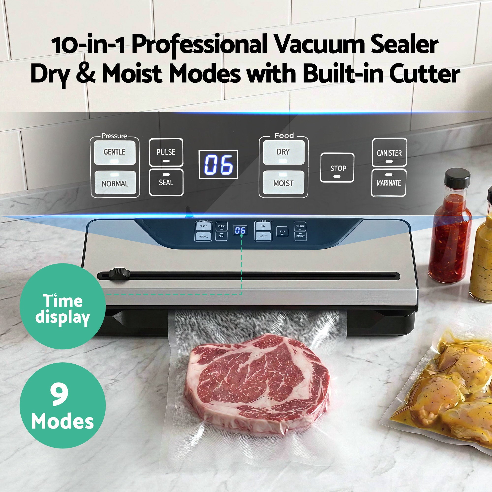 Devanti Food Vacuum Sealer Machine Auto Seal Slide Cutter 9 Modes Marinate Black