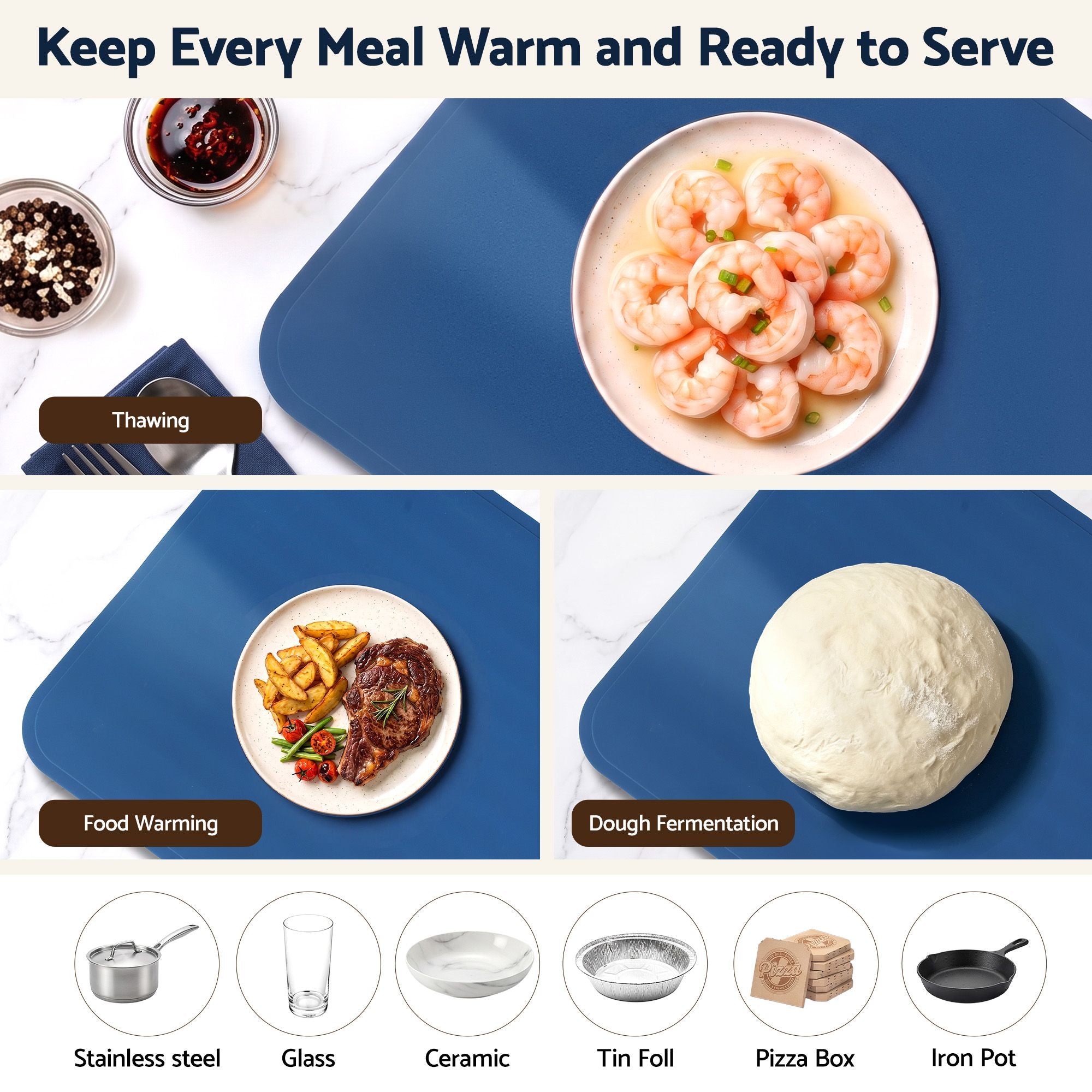 Devanti Food Warming Mat 60 x 38cm Electric Food Warmer With Timer