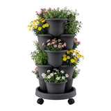 Garden Beds & Planters: Green Fingers 5 Tier Vertical Garden Planter, Stackable Planters with 4 Wheels, Black, Raised Garden Bed, Garden Tower Indoor Outdoor, Auto Drainage System, for Strawberries, Herbs, Flower, Vegetables