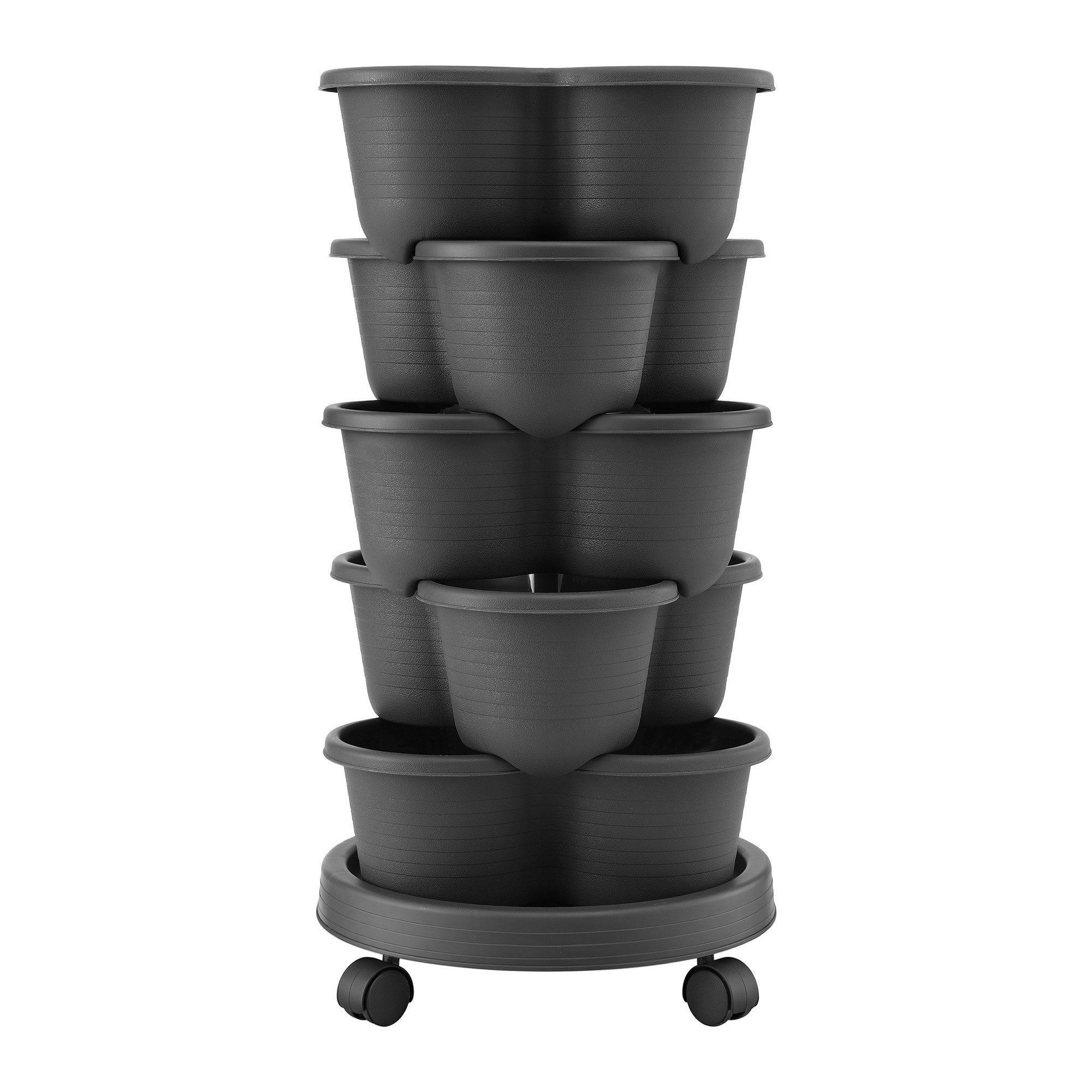 Garden Beds & Planters: Green Fingers 5 Tier Vertical Garden Planter, Stackable Planters with 4 Wheels, Black, Raised Garden Bed, Garden Tower Indoor Outdoor, Auto Drainage System, for Strawberries, Herbs, Flower, Vegetables