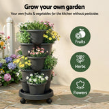 Garden Beds & Planters: Green Fingers 5 Tier Vertical Garden Planter, Stackable Planters with 4 Wheels, Black, Raised Garden Bed, Garden Tower Indoor Outdoor, Auto Drainage System, for Strawberries, Herbs, Flower, Vegetables