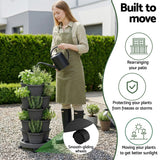 Garden Beds & Planters: Green Fingers 5 Tier Vertical Garden Planter, Stackable Planters with 4 Wheels, Black, Raised Garden Bed, Garden Tower Indoor Outdoor, Auto Drainage System, for Strawberries, Herbs, Flower, Vegetables