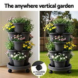 Garden Beds & Planters: Green Fingers 5 Tier Vertical Garden Planter, Stackable Planters with 4 Wheels, Black, Raised Garden Bed, Garden Tower Indoor Outdoor, Auto Drainage System, for Strawberries, Herbs, Flower, Vegetables