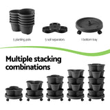 Garden Beds & Planters: Green Fingers 5 Tier Vertical Garden Planter, Stackable Planters with 4 Wheels, Black, Raised Garden Bed, Garden Tower Indoor Outdoor, Auto Drainage System, for Strawberries, Herbs, Flower, Vegetables