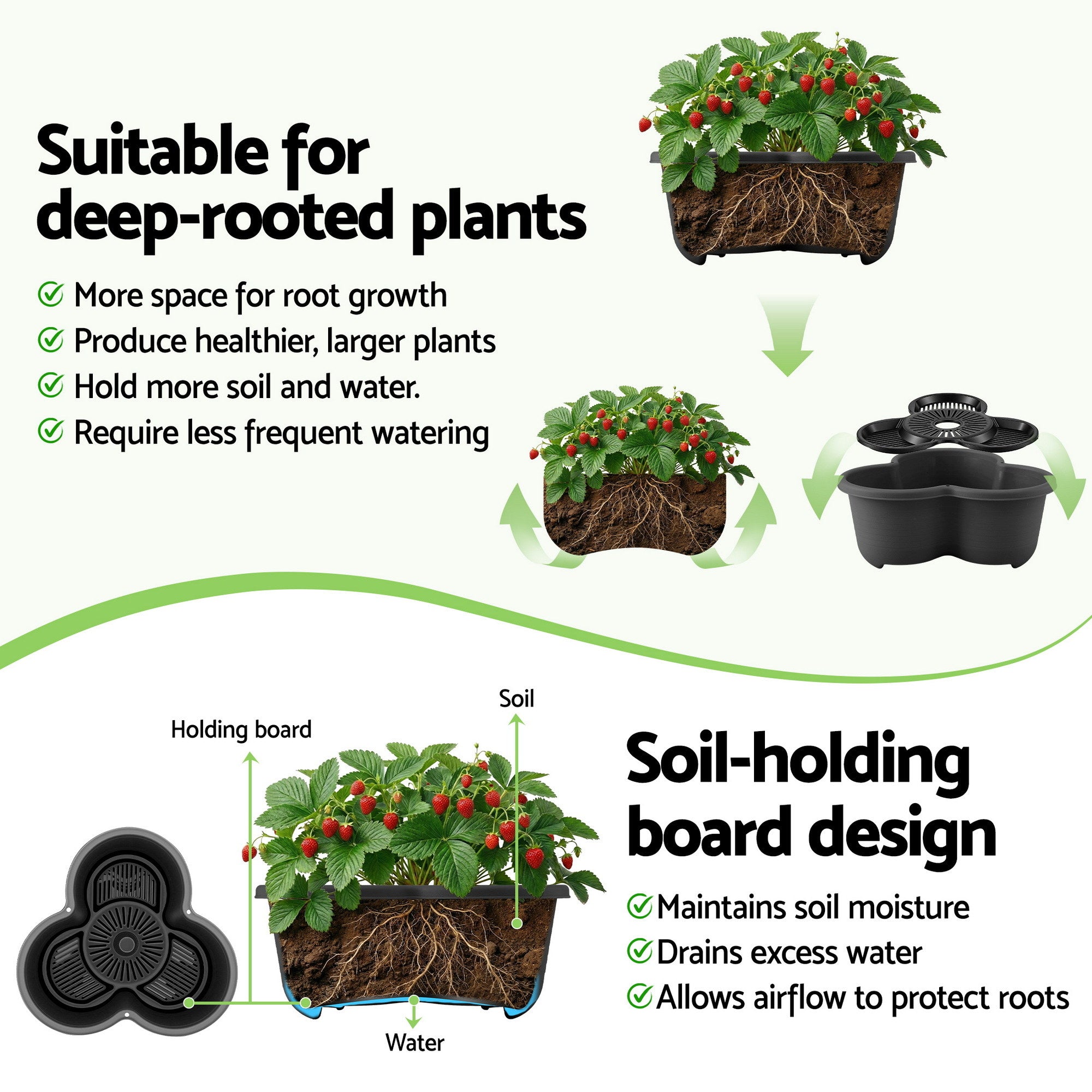 Garden Beds & Planters: Green Fingers 5 Tier Vertical Garden Planter, Stackable Planters with 4 Wheels, Black, Raised Garden Bed, Garden Tower Indoor Outdoor, Auto Drainage System, for Strawberries, Herbs, Flower, Vegetables