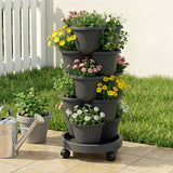 Garden Beds & Planters: Green Fingers 5 Tier Vertical Garden Planter, Stackable Planters with 4 Wheels, Black, Raised Garden Bed, Garden Tower Indoor Outdoor, Auto Drainage System, for Strawberries, Herbs, Flower, Vegetables