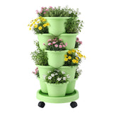 Garden Beds & Planters: Green Fingers 5 Tier Vertical Garden Planter, Stackable Planters with Wheels, Light Green, Garden Bed, Garden Tower Indoor Outdoor, Auto Drainage System, for Strawberries, Herbs, Flowers, Vegetables