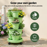 Garden Beds & Planters: Green Fingers 5 Tier Vertical Garden Planter, Stackable Planters with Wheels, Light Green, Garden Bed, Garden Tower Indoor Outdoor, Auto Drainage System, for Strawberries, Herbs, Flowers, Vegetables