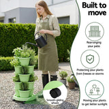 Garden Beds & Planters: Green Fingers 5 Tier Vertical Garden Planter, Stackable Planters with Wheels, Light Green, Garden Bed, Garden Tower Indoor Outdoor, Auto Drainage System, for Strawberries, Herbs, Flowers, Vegetables
